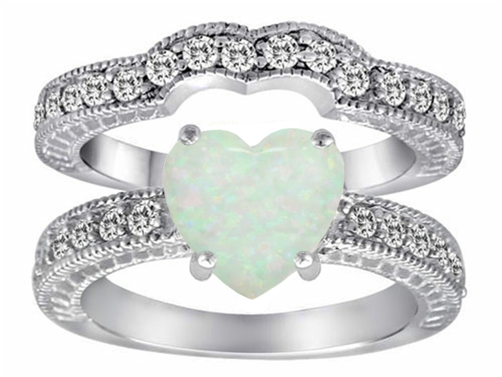 Star K 8mm Heart Shape Simulated Opal Wedding Set