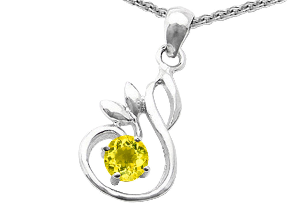 Star K Round Simulated Citrine Swan Pendant Necklace