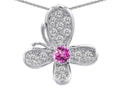 Star K Butterfly Pendant Necklace With Round Created Pink Sapphire