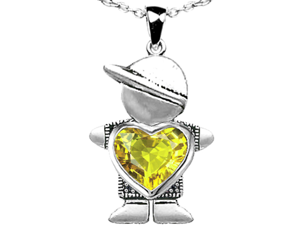 Star K Boy Holding 8mm Mother Heart November Birth Month Pendant Necklace with Simulated Citrine
