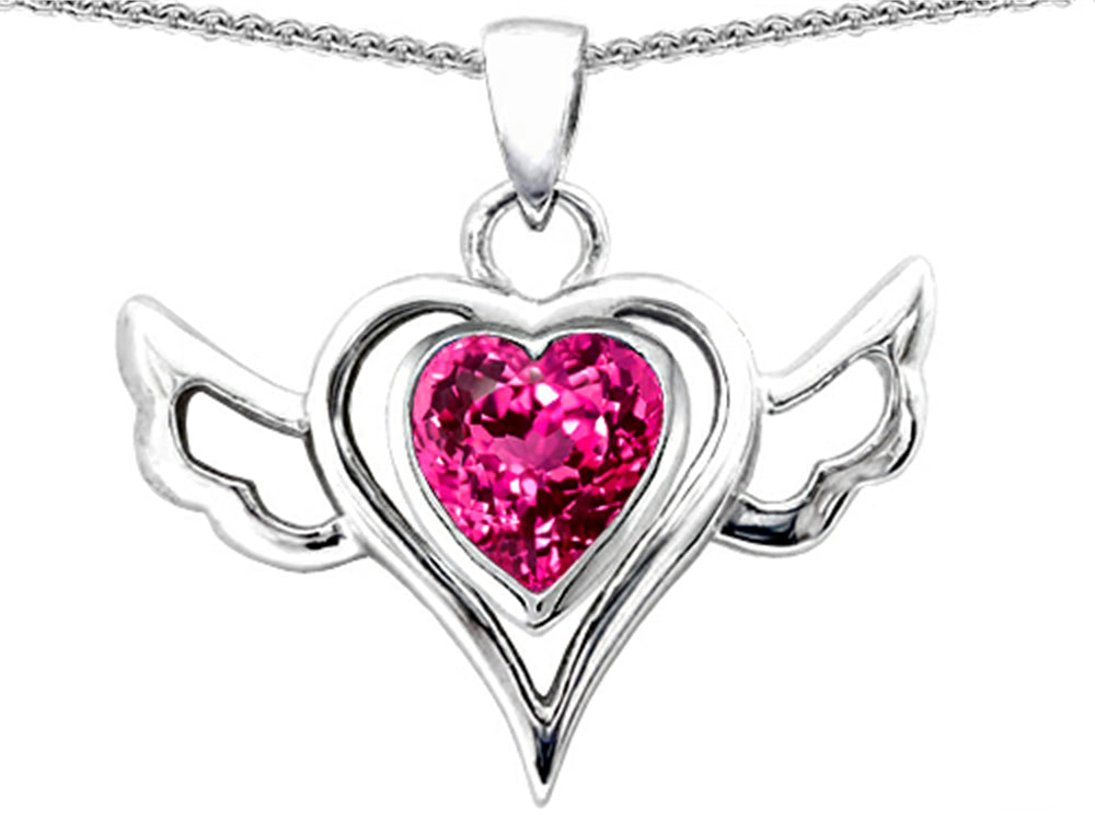 Star K Wings Of Love Pendant Necklace with Heart Created Pink Sapphire