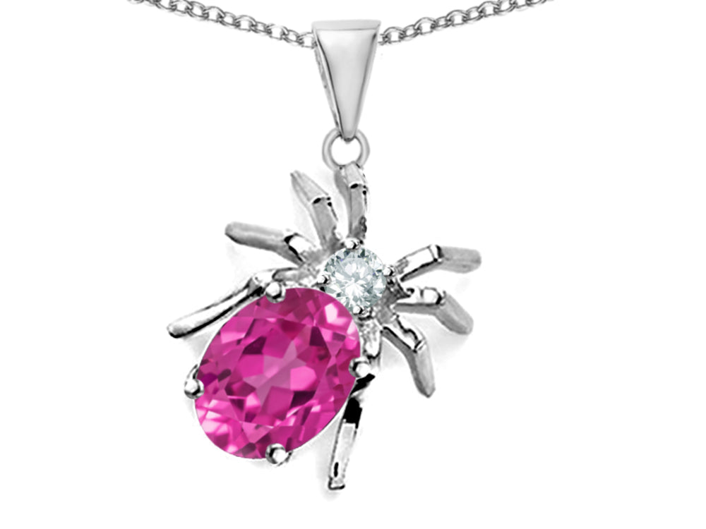 Star K Spider Pendant Necklace With 9x7mm Oval Created Pink Sapphire