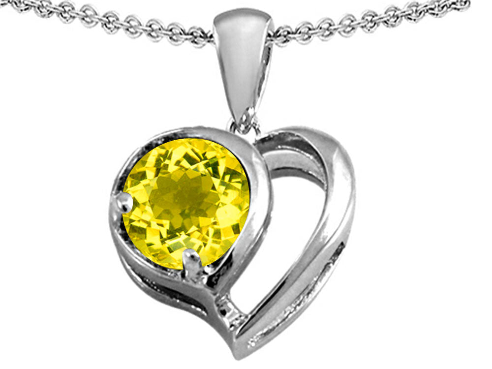 Star K Heart Shape Pendant Necklace With Round 7mm Simulated Citrine