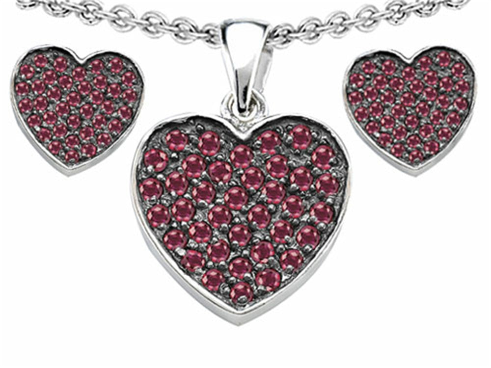 Star K Created Ruby Heart Shape Love Pendant Necklace with matching earrings