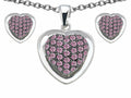 Star K Created Pink Sapphire Heart Shape Love Pendant Necklace with matching earrings