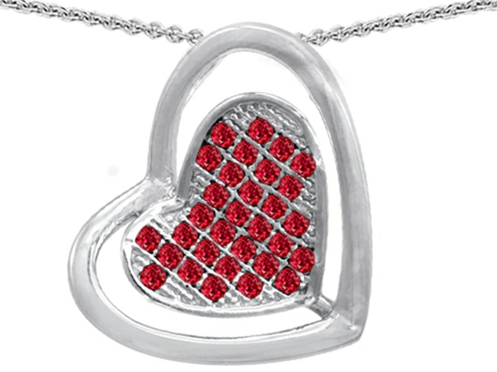 Star K Round Created Ruby Heart Shape Pendant Necklace
