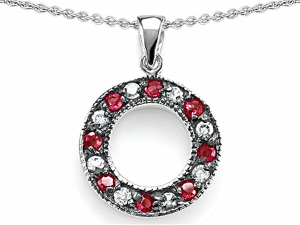 Star K Love Circle Pendant Necklace With Created Ruby
