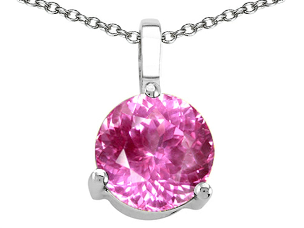 Tommaso Design Round 7mm Created Pink Sapphire Pendant Necklace