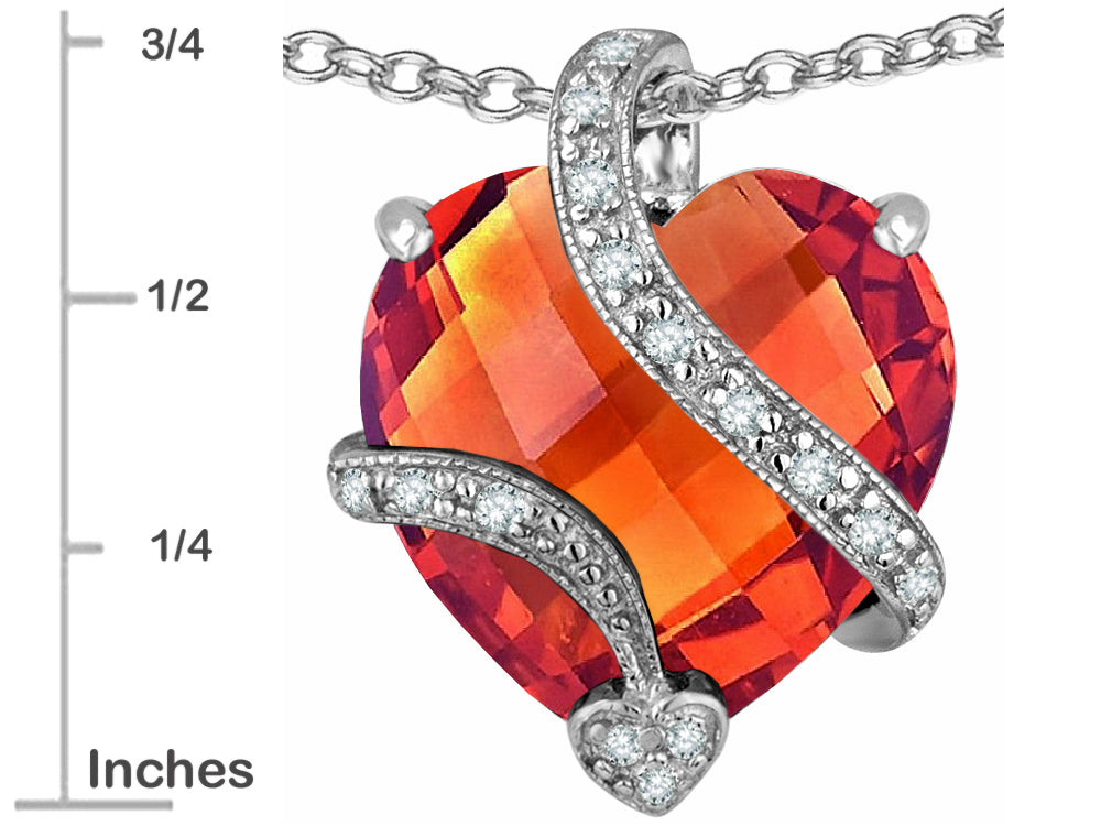 Star K Large 15mm Heart Shape Simulated Orage Mexican Fire Opal Love Pendant Necklace