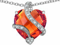 Star K Large 15mm Heart Shape Simulated Orage Mexican Fire Opal Love Pendant Necklace