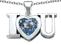Star K 8mm Heart Shape Simulated Aquamarine I Love You Heart Pendant Necklace