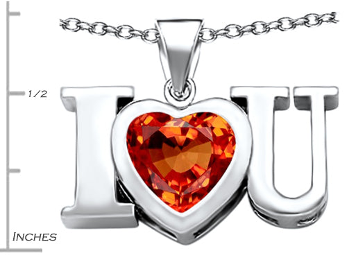 Star K 8mm Heart Shape Simulated Mexican Orange Fire Opal I Love You Heart Pendant Necklace