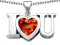 Star K 8mm Heart Shape Simulated Mexican Orange Fire Opal I Love You Heart Pendant Necklace