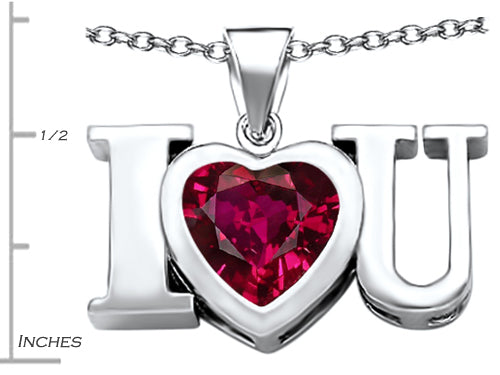 Star K 8mm Heart Shape Created Ruby I Love You Heart Pendant Necklace