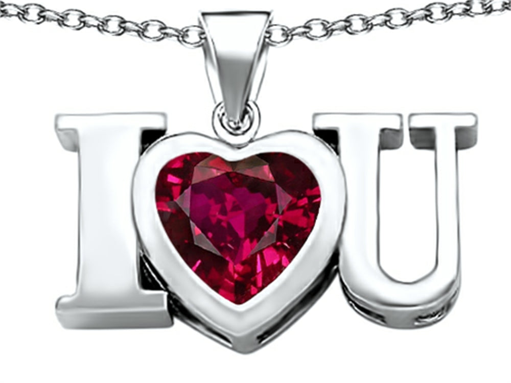 Star K 8mm Heart Shape Created Ruby I Love You Heart Pendant Necklace