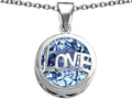 Star K Large Love Round Pendant Necklace with 15mm Round Simulated Aquamarine