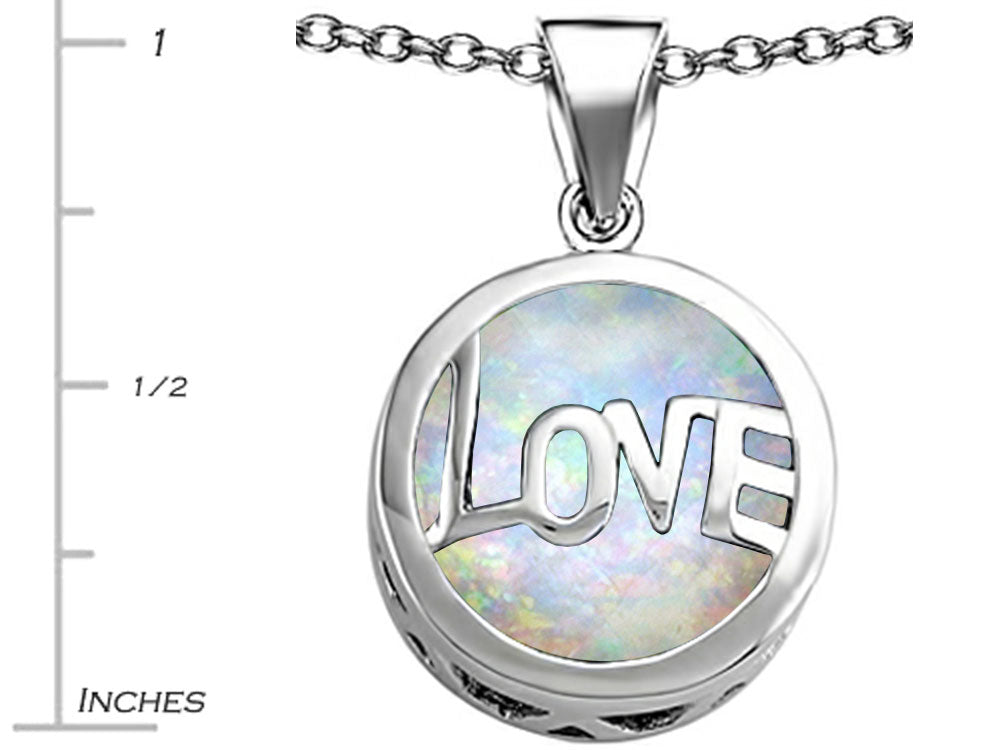 Star K Large Love Round Pendant Necklace with 15mm Round Created Opal