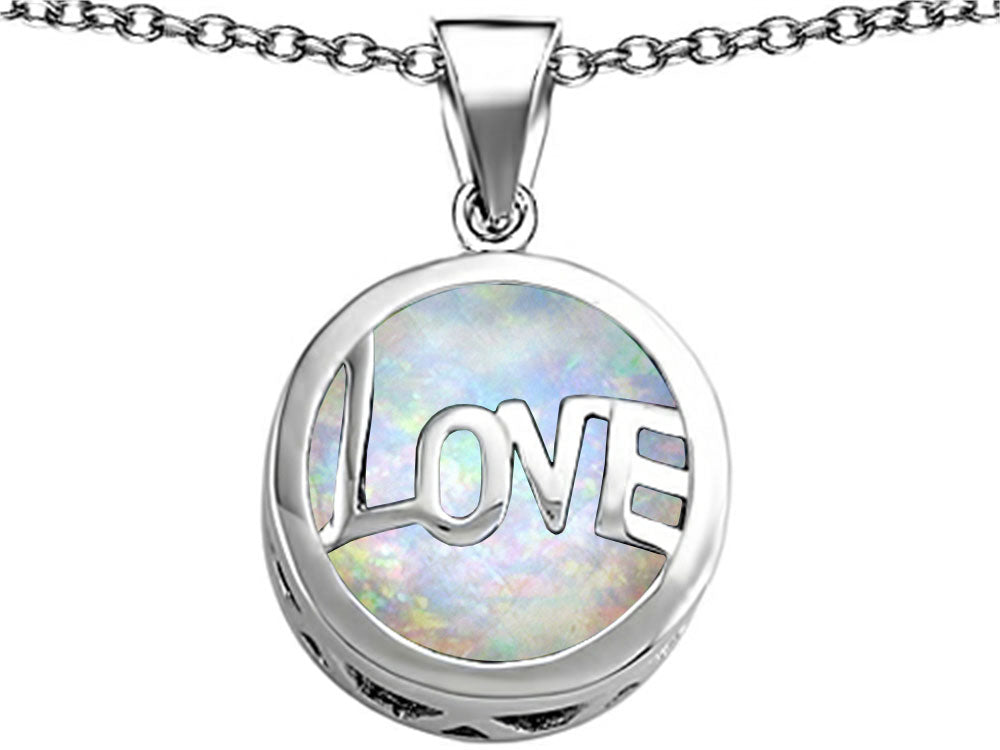 Star K Large Love Round Pendant Necklace with 15mm Round Created Opal