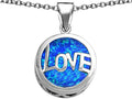 Star K Large Love Round Pendant Necklace with 15mm Round Blue Created Opal