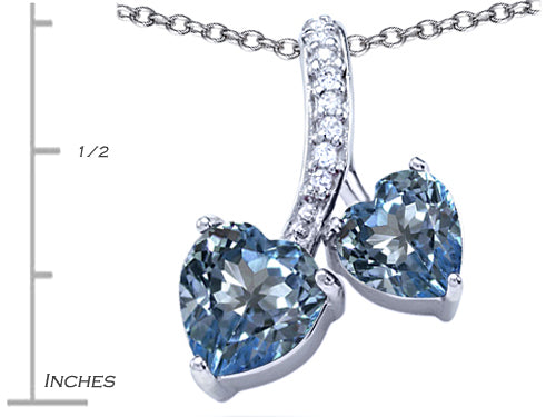 Star K 8mm and 7mm Heart Shape Simulated Aquamarine Double Hearts Pendant Necklace