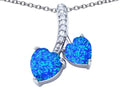 Star K 8mm and 7mm Heart Shape Blue Created Opal and Cubic Zirconia Double Hearts Pendant Necklace