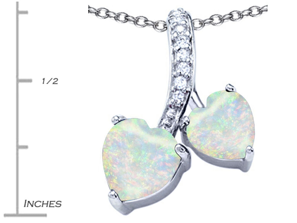 Star K 8mm and 7mm Heart Shape Created Opal and Cubic Zirconia Double Hearts Pendant Necklace