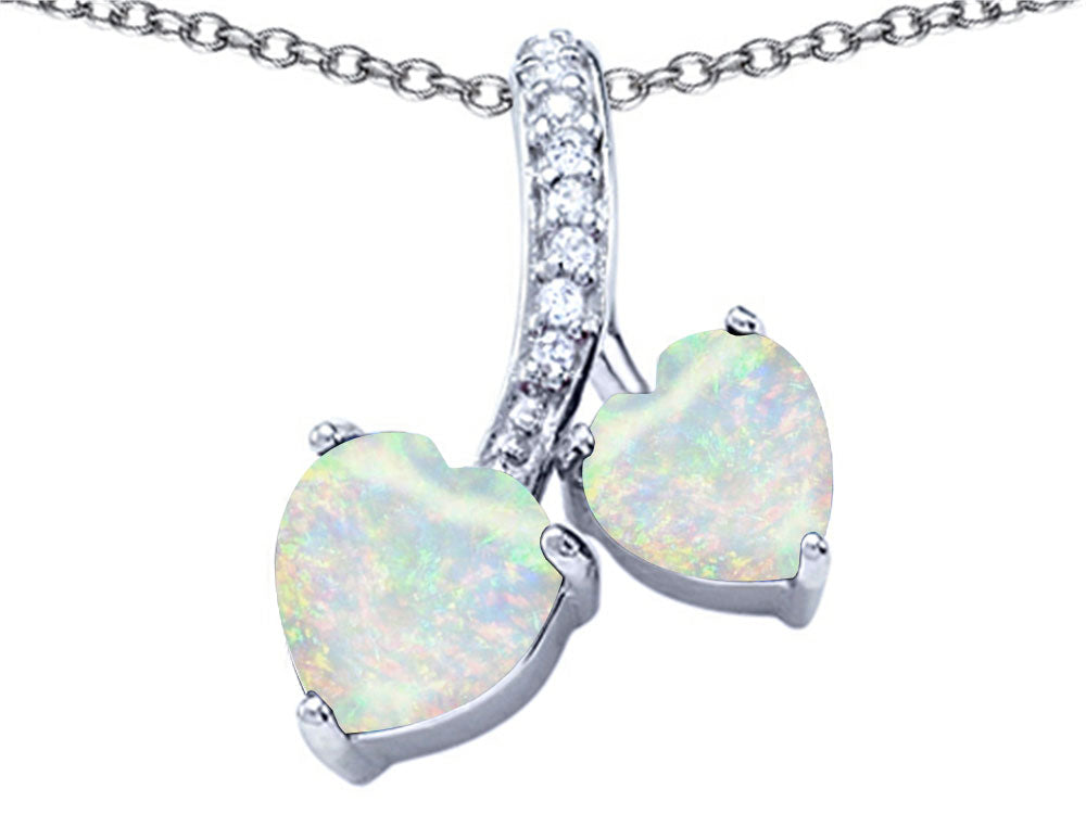 Star K 8mm and 7mm Heart Shape Created Opal and Cubic Zirconia Double Hearts Pendant Necklace