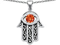 Star K Good Luck Hamsa Evil Eye Protection Pendant Necklace with Round Simulated Mexican Fire Opal