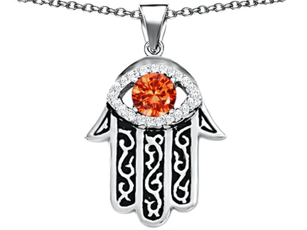 Star K Good Luck Hamsa Evil Eye Protection Pendant Necklace with Round Simulated Mexican Fire Opal