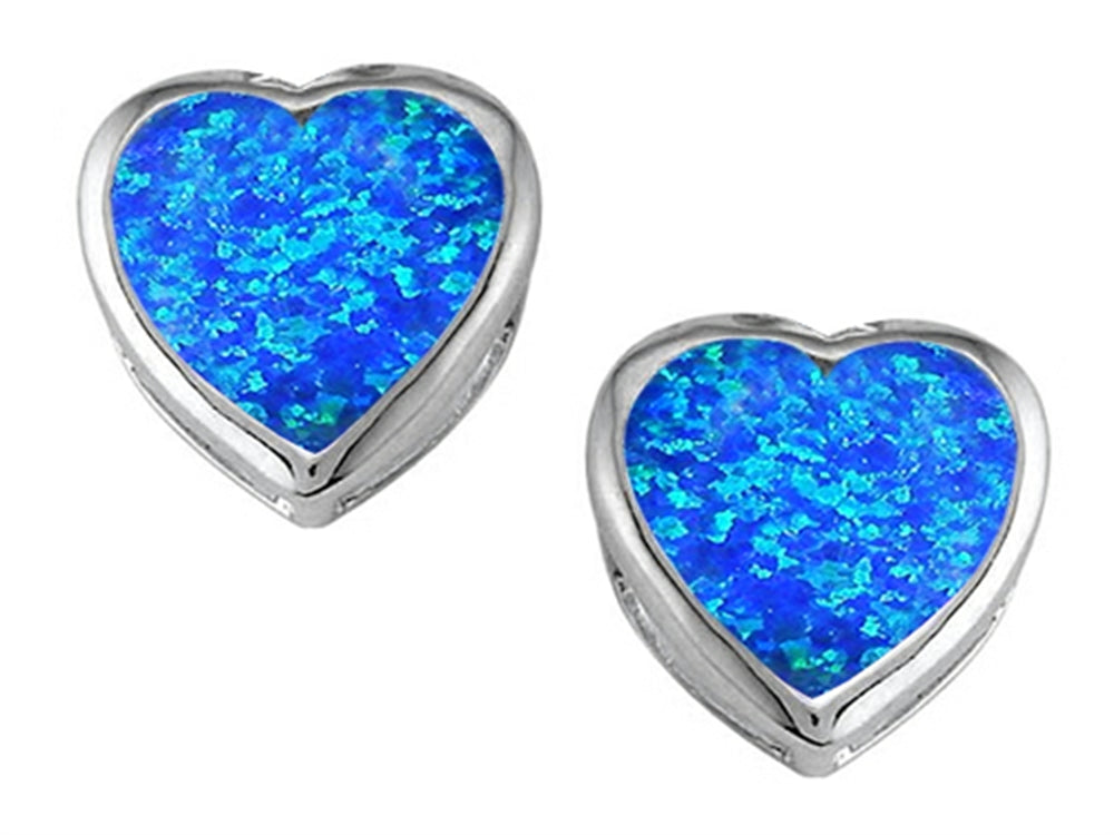 Star K 7mm Heart Shape Blue Created Opal Heart Earrings Studs