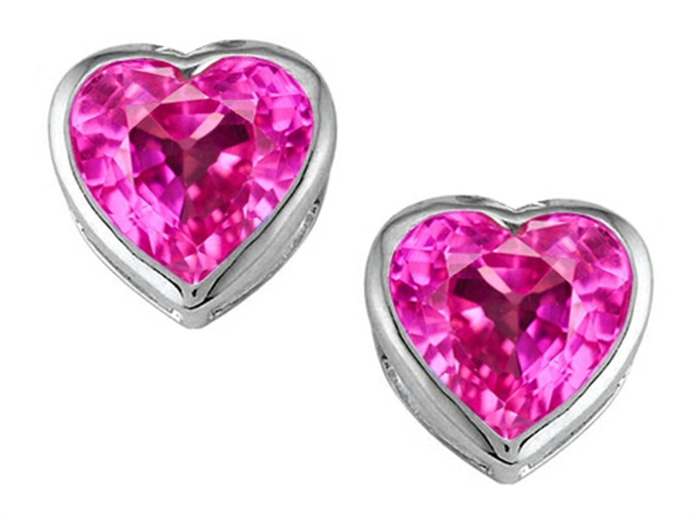 Star K 7mm Heart Shape Created Pink Sapphire Heart Earrings Studs