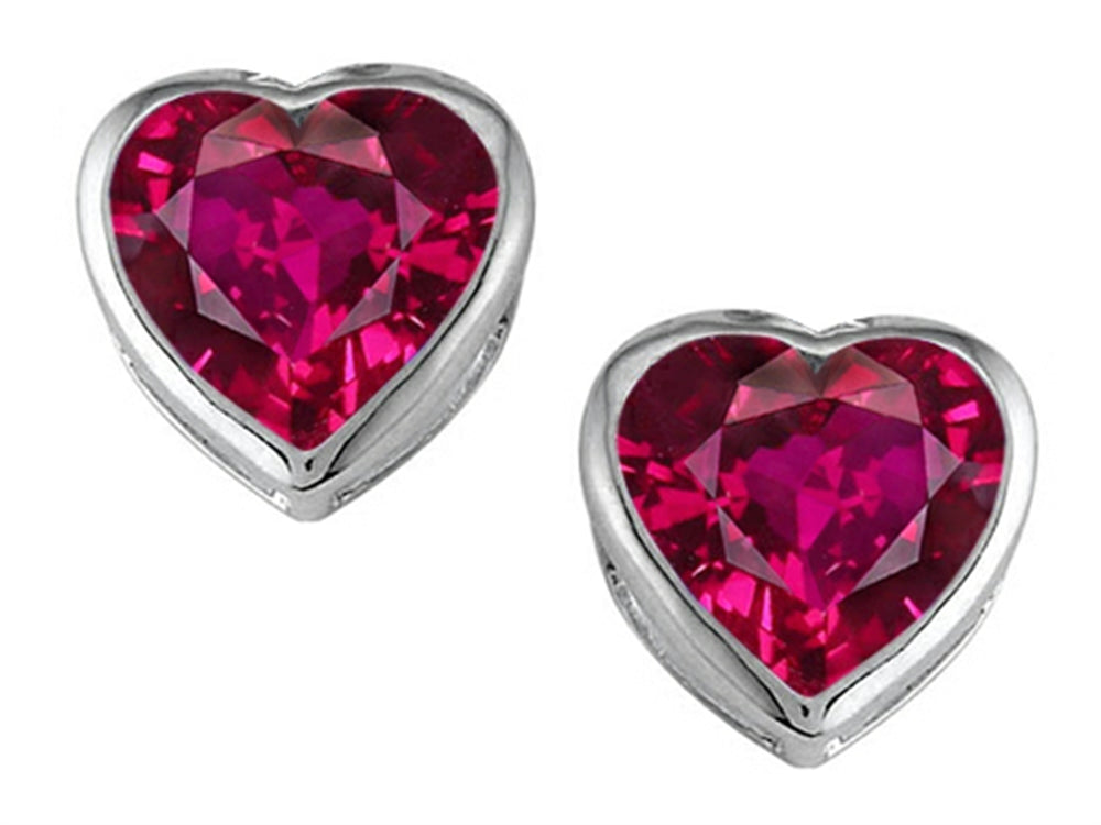 Star K 7mm Heart Shape Created Ruby Heart Earrings Studs