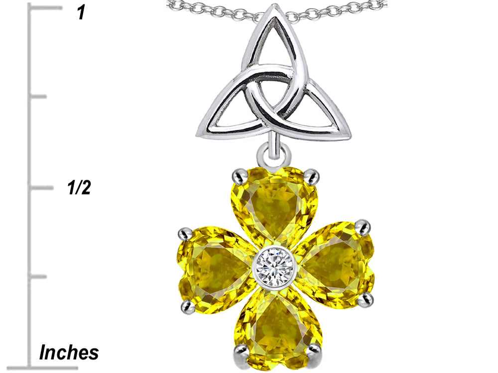 Star K Lucky Shamrock Celtic Knot Made with Heart 6mm Simulated Citrine Pendant Necklace