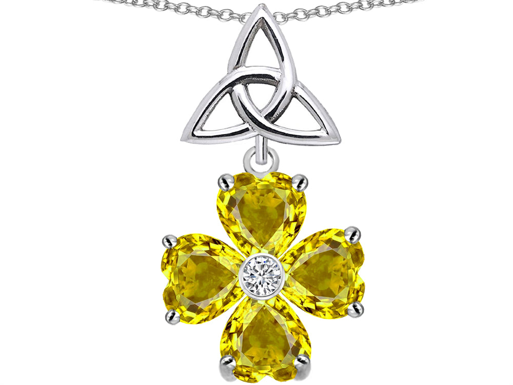 Star K Lucky Shamrock Celtic Knot Made with Heart 6mm Simulated Citrine Pendant Necklace