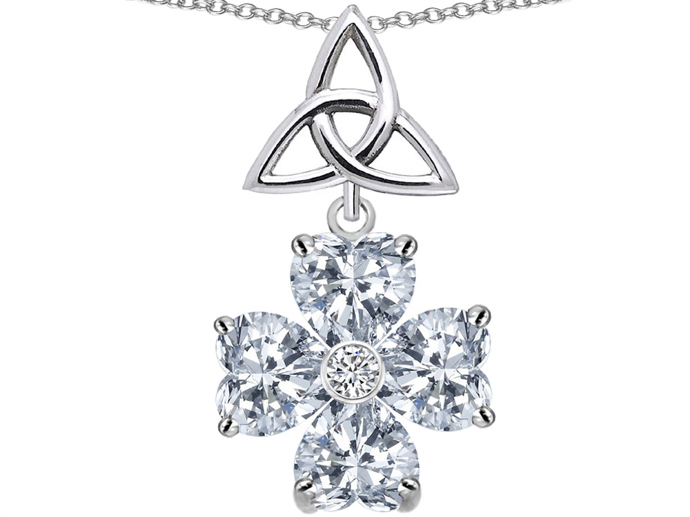 Star K Lucky Shamrock Celtic Knot Made with Heart 6mm White Topaz Pendant Necklace