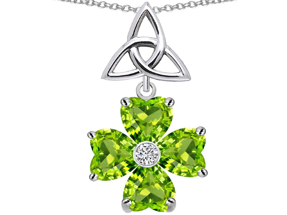 Star K Lucky Shamrock Celtic Knot Made with Heart 6mm Simulated Peridot Pendant Necklace