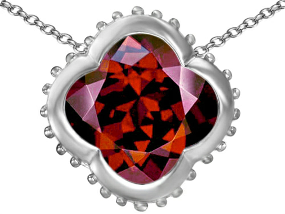 Star K Large Clover Pendant Necklace with 12mm Clover Cut Simulated Garnet