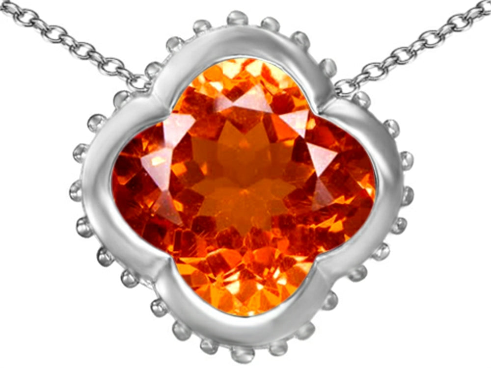 Star K Large Clover Pendant Necklace with 12mm Clover Cut Simulated Mexican Orange Fire Opal