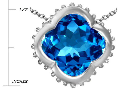 Star K Large Clover Pendant Necklace with 12mm Clover Cut Simulated Blue Topaz
