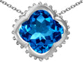 Star K Large Clover Pendant Necklace with 12mm Clover Cut Simulated Blue Topaz