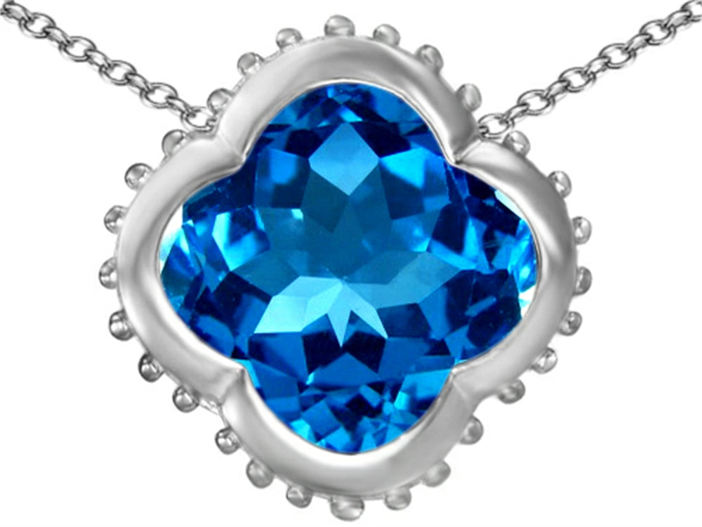 Star K Large Clover Pendant Necklace with 12mm Clover Cut Simulated Blue Topaz