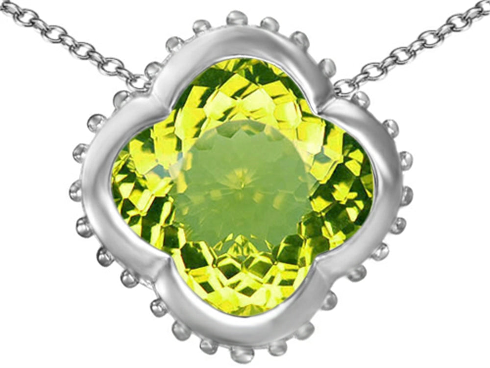 Star K Large Clover Pendant Necklace with 12mm Clover Cut Simulated Peridot