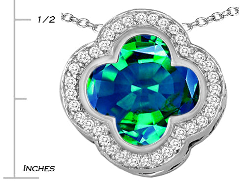 Star K Large Clover Pendant Necklace with 12mm Clover Cut Simulated Emerald