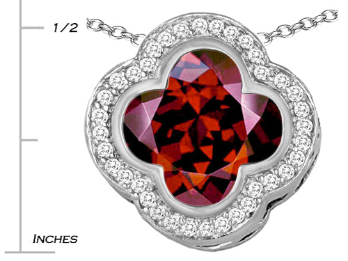 Star K Large Clover Pendant Necklace with 12mm Clover Cut Simulated Garnet