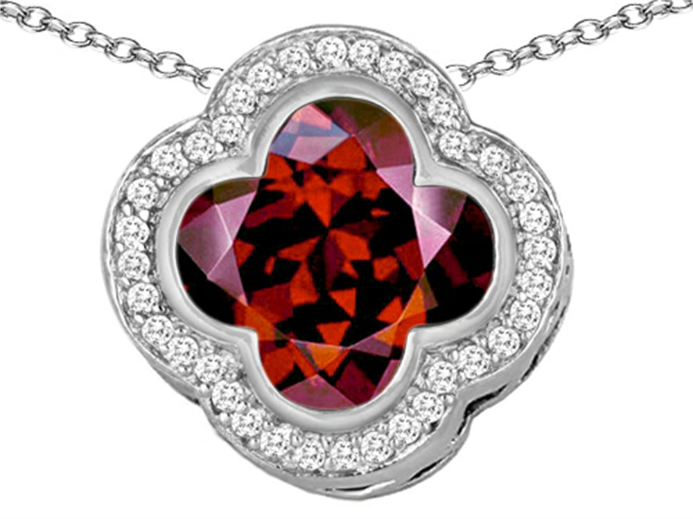 Star K Large Clover Pendant Necklace with 12mm Clover Cut Simulated Garnet