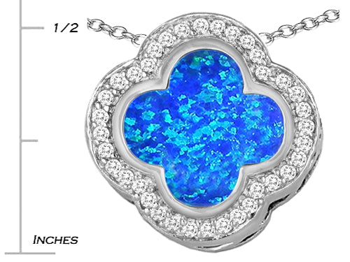 Star K Large Clover Pendant Necklace with 12mm Clover Cut Blue Created Opal