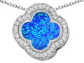Star K Large Clover Pendant Necklace with 12mm Clover Cut Blue Created Opal