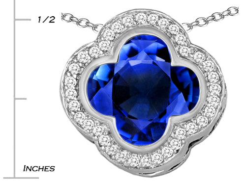 Star K Large Clover Pendant Necklace with 12mm Clover Cut Simulated Sapphire
