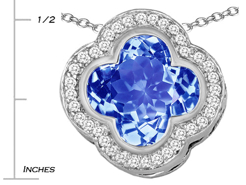 Star K Large Clover Pendant Necklace with 12mm Clover Cut Simulated Aquamarine