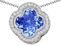 Star K Large Clover Pendant Necklace with 12mm Clover Cut Simulated Aquamarine
